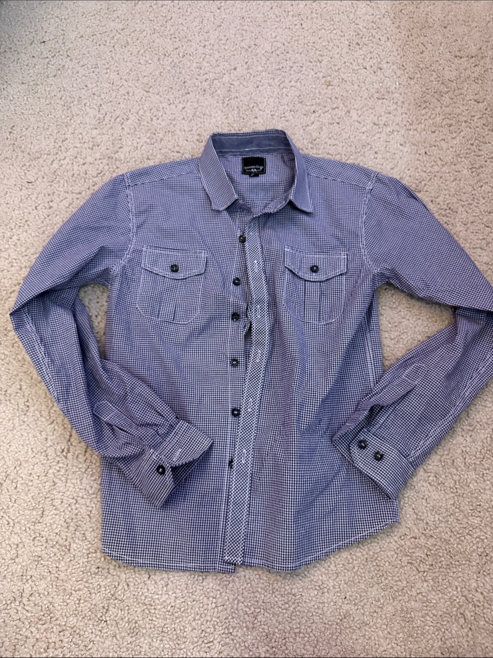 Boys Navy Micro-Checkered Button-Down Shirt